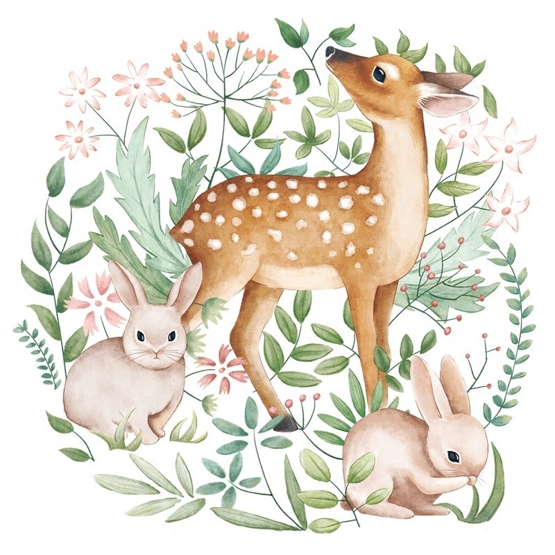 New Waterproof Nordic Style Sika Deer Rabbit Pattern Pvc Wall Stickers for Kids Room Living Room Decoration