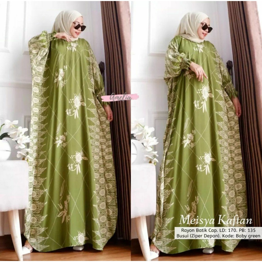 Gamis Rayon Jumbo Kaftan Terbaru - Meisya Kaftan Motif Mawar By Batik AW Busui Resleting / Kaftan Wanita / Gamis Arabian