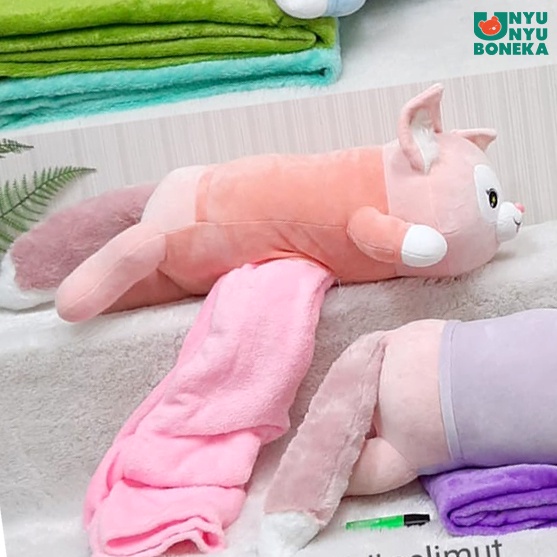 Boneka Bantal Selimut Laying Lina Bell Fox Serigala Animal Balmut 3 in 1