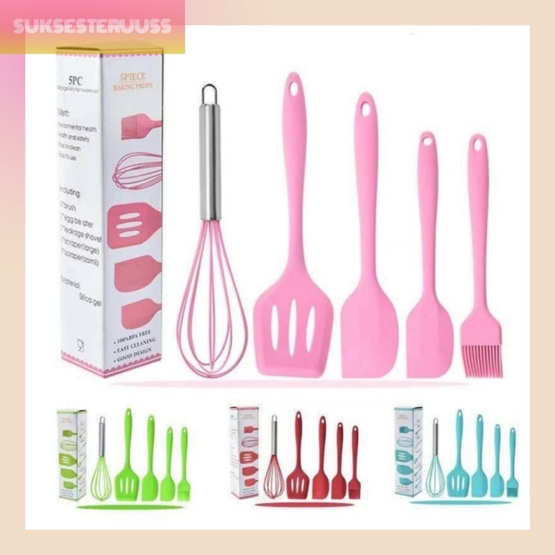 Set 5in1 Kitchen Tool Spatula Silikon Tahan Panas Peratalan Masak Serbaguna