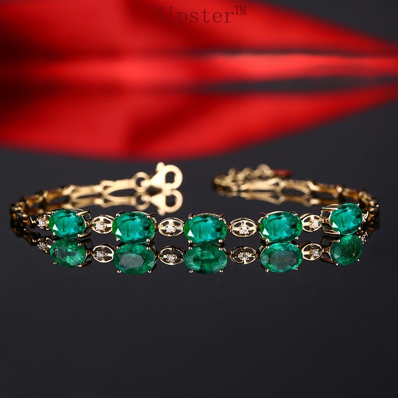 European and American Entry Lux Natural Emerald 18K Gold Bracelet