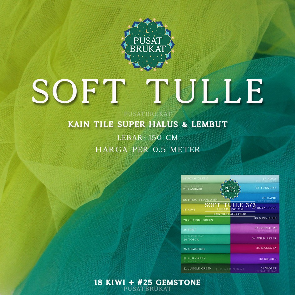 BAHAN SOFT TULLE POLOS - KAIN TILE METERAN / BAHAN TILLE  / TULE POLOS HALUS &amp; LEMBUT [harga utk per 0.5m]