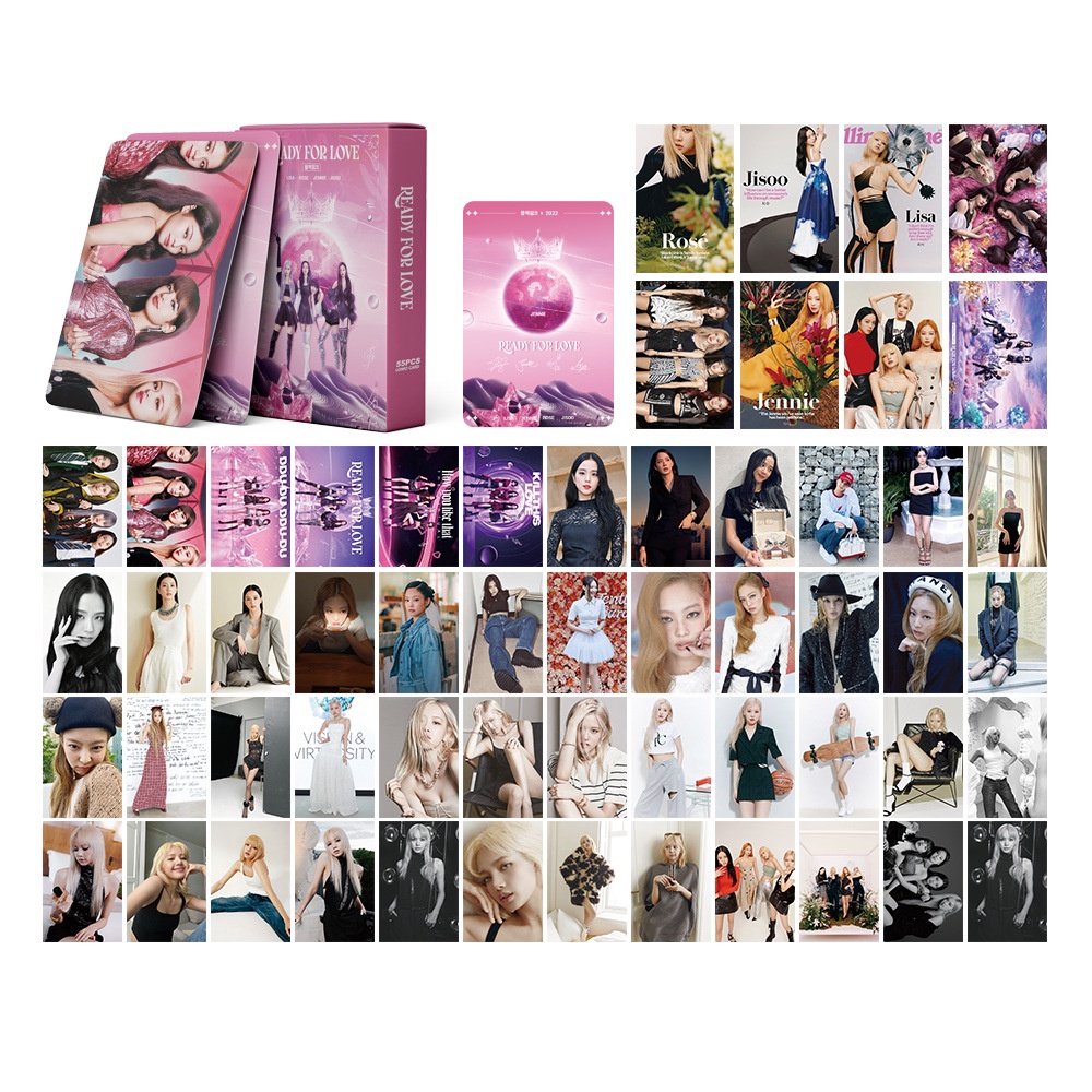 55pcs / set Kartu Lomo Foto KPOP BLACKPINK HD Untuk Koleksi LISA JISOO JENNIE ROSE