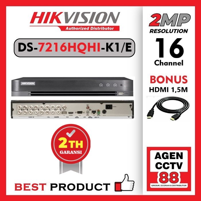 DVR HIKVISION 16 Channel / 16CH DS-7216HQHI-K1/E 1080p 2MP Bonus Hadiah