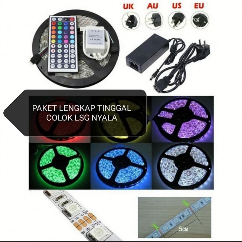 led strip flexible waterproof 5050 RGB + remote + adaptor / paket lengkap