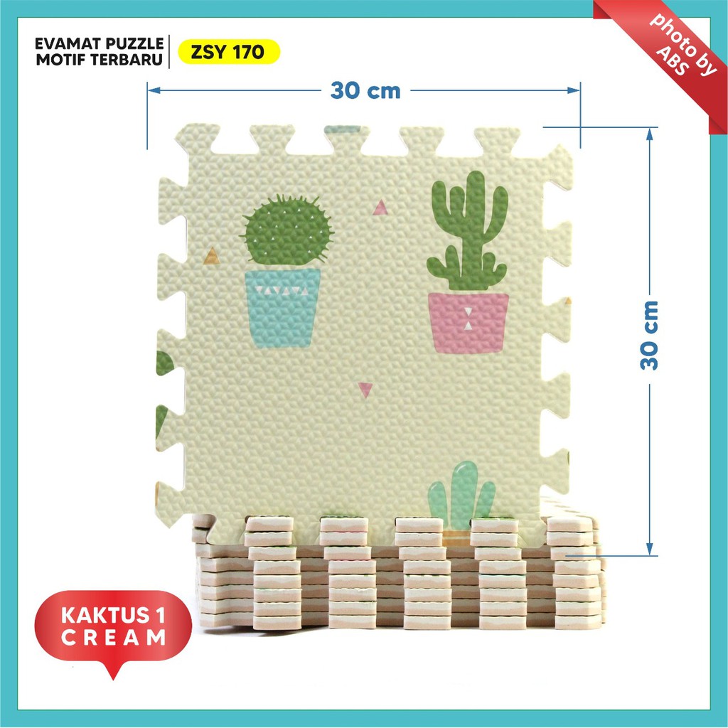 (ABS) ALAS EVAFOAM PUZZLE MOTIF BUNGA PANDA 30 X 30 X 1CM-kaktus cream