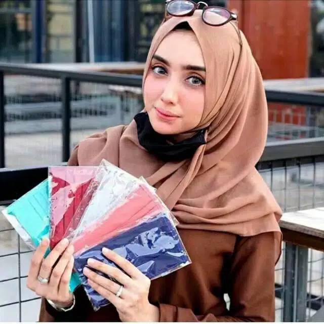 Masker kain polos warna model hijab tali panjang