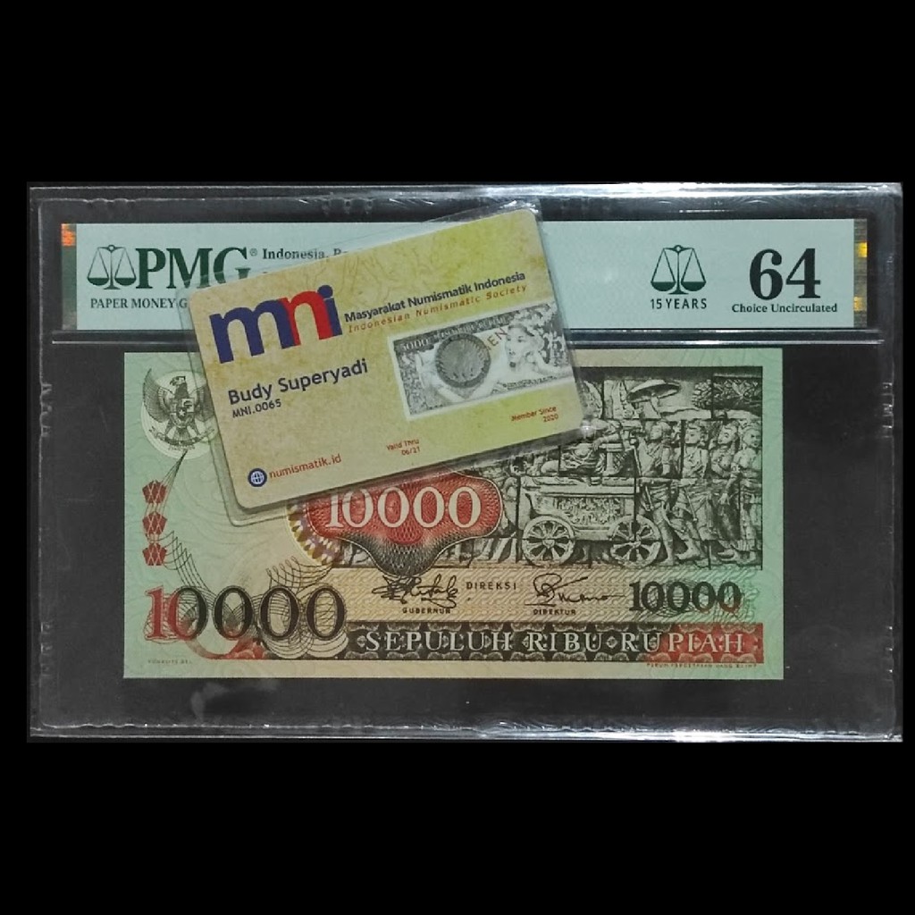 Uang Kertas Indonesia Rp 10000 1975 Uang Barong PMG 64 UNC