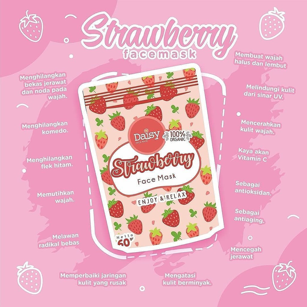 [FREE KUAS] Masker Organik Strawberry Facemask by Daisy Organic (Packaging ziplock)