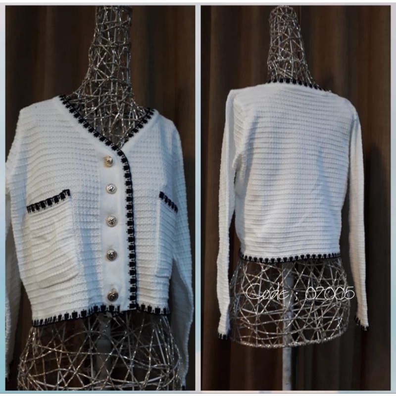Cardigan model korea, atasan tangan panjang warna putih