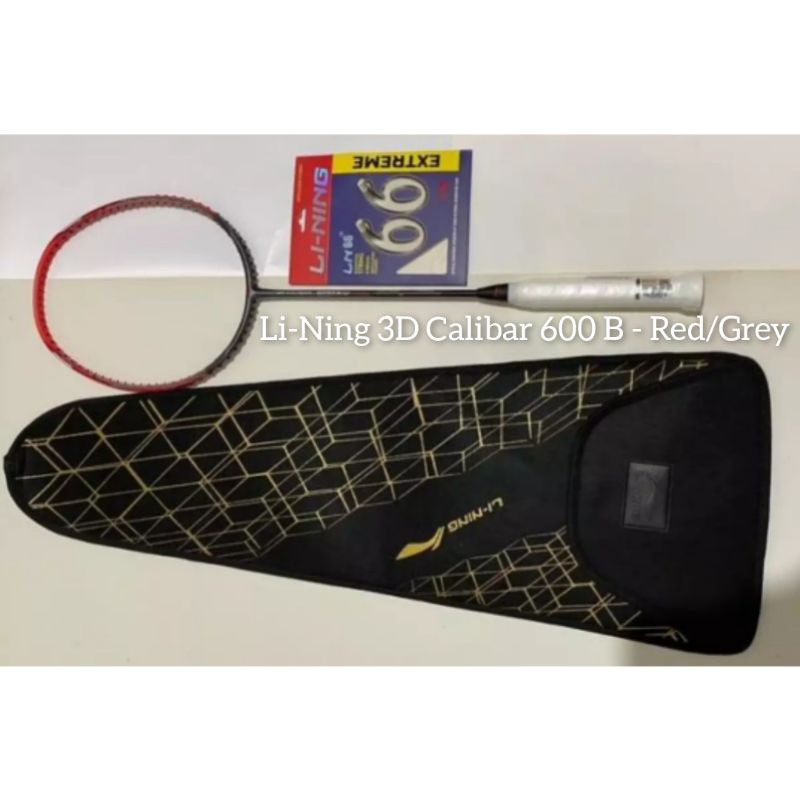 Raket Badminton Li-Ning 3D Calibar 600 B - Red/Grey (BONUS : Cover + String)