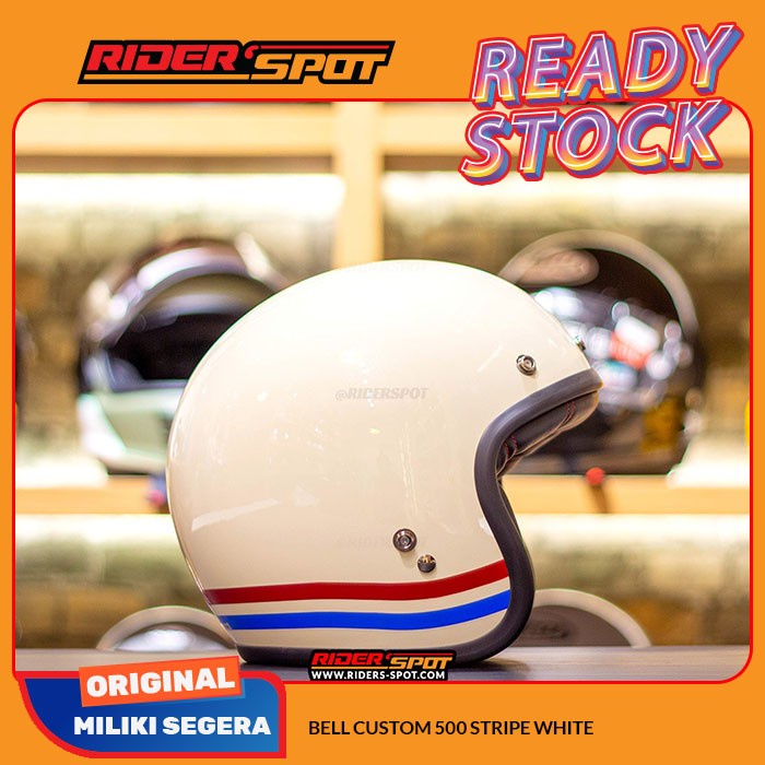 Helm Motor BELL Custom 500 Stripe White Classic Retro Helmet Original USA