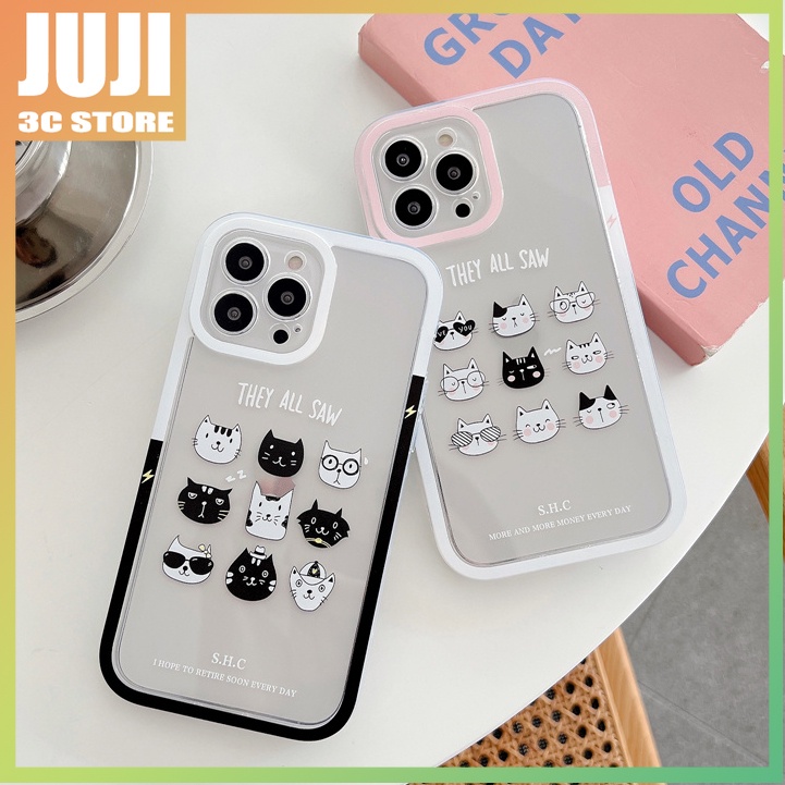 360 Derajat Motif Kartun Kucing Ekspresi Lucu° Soft case Transparan Shockproof Cover iphone x xs xr xsmax 11 12 13 pro max