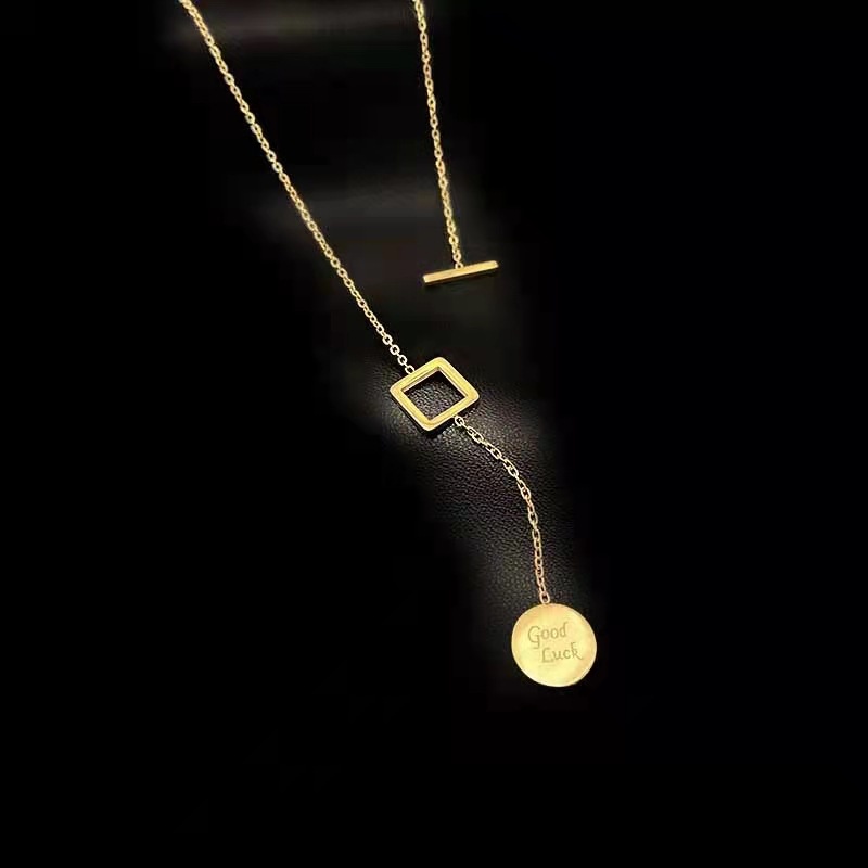 Kalung Rantai Rumbai Panjang Desain Tulisan Good Luck Gaya Korea Untuk Wanita