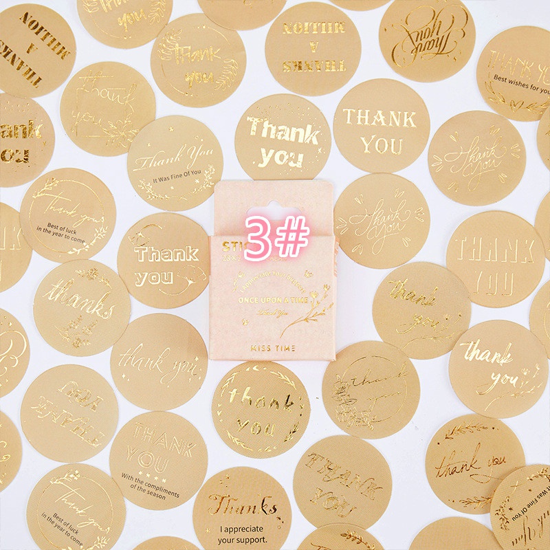 Round Golden Thank You Retro Style DIY Paper Sticker Flower Girls Boys Sticker