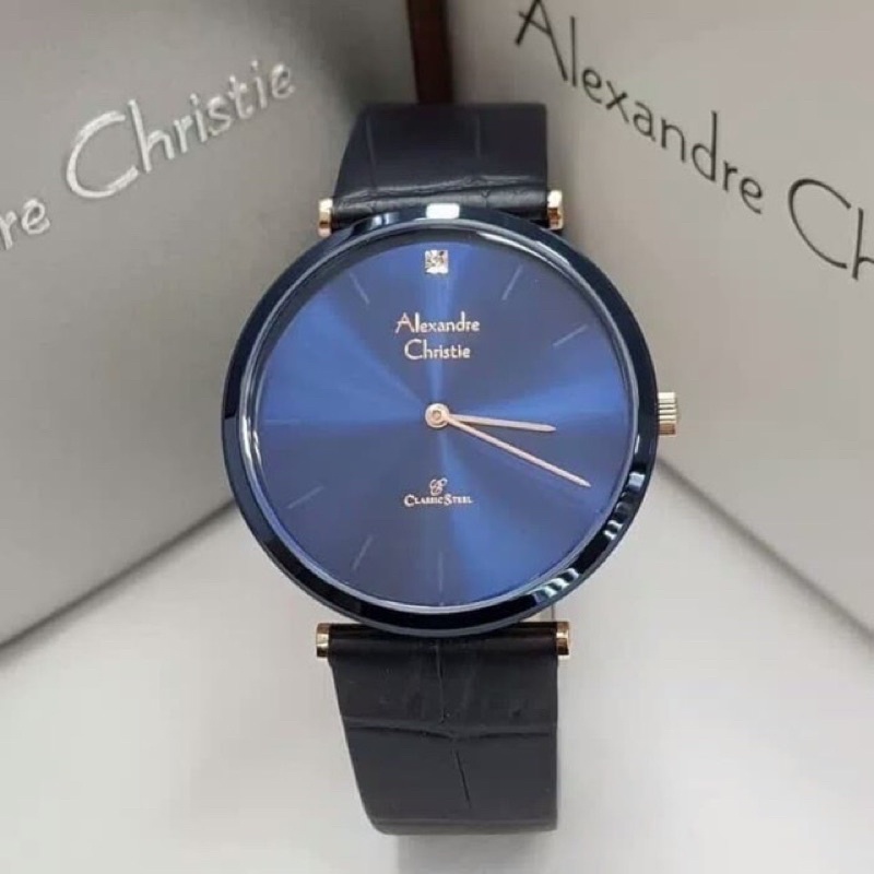 ALEXANDRE CHRISTIE AC 8577 WANITA ROSEGOLD BLUE LEATHER BLUE DARK ORIGINAL