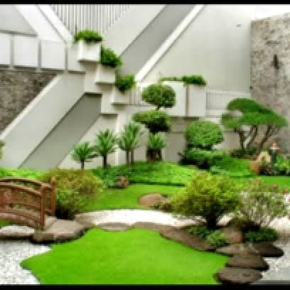 pembuatan taman minimalis / taman rumput / kolam ikan / taman kering