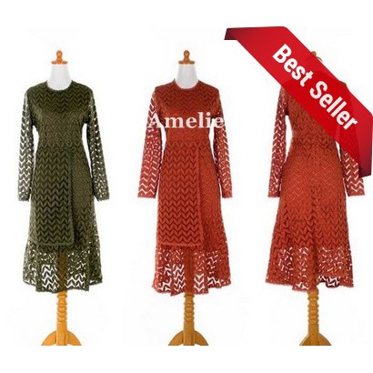 HOT Dress Import Sexy Party Midi Mini Pesta Lace Brukat Korea Green Red Wanita Murah