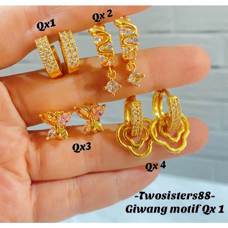 ANTING GIWANG WARNA EMAS MOTIF PERMATA WANITA QX IMITASI