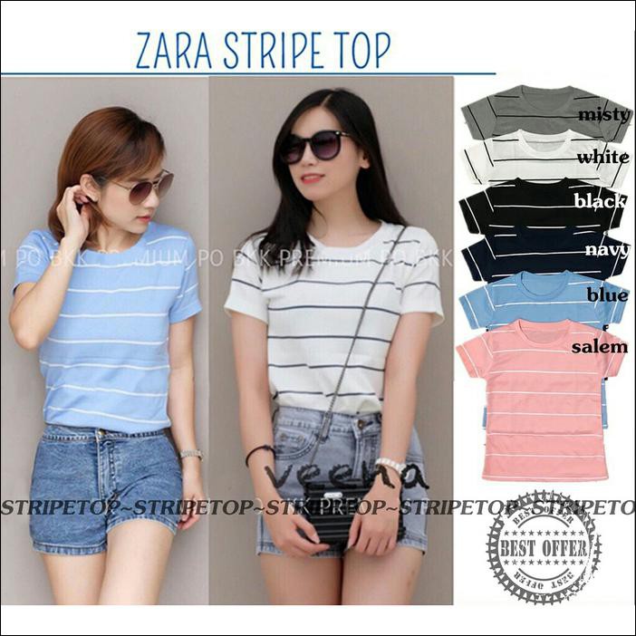 Kaos Stripe Top Tshirt Wanita Salur Zaraa