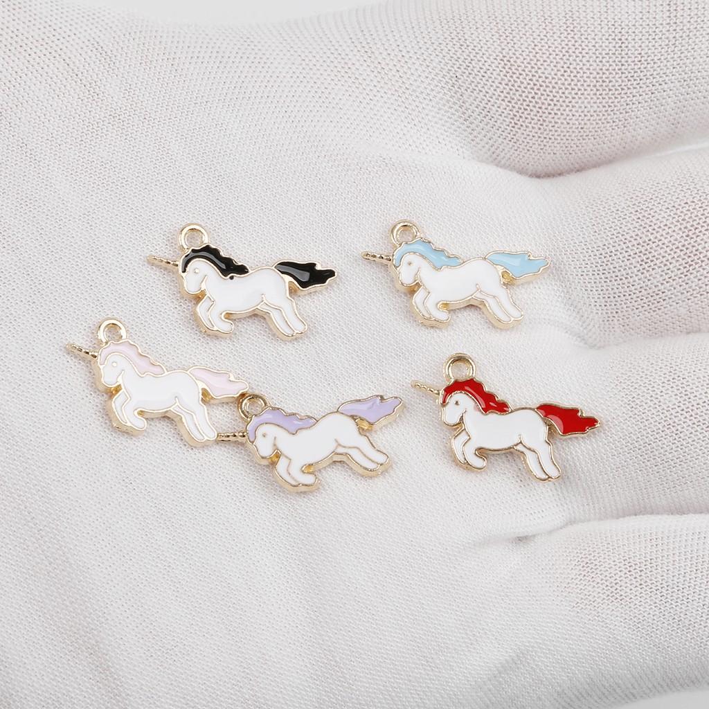 10pcs / Lot Liontin Enamel Bentuk Unicorn Untuk Membuat Perhiasan Kalung Gelang Dan Anting