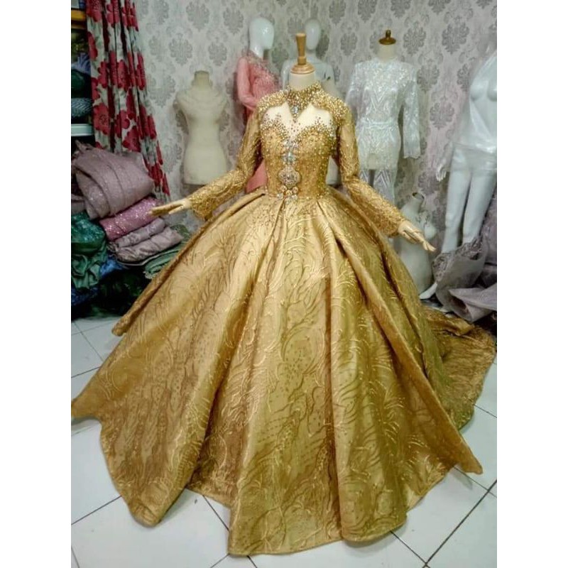 mustard ball gown