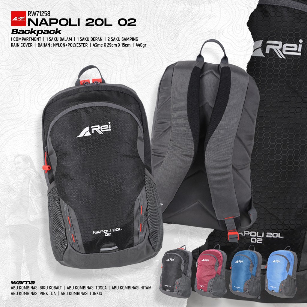 TAS RANSEL REI NAPOLI 02 KAPASIAS 20L ORIGINAL AREI OUTDOOR GEAR  / TAS SEKOLAH DAN HARIAN
