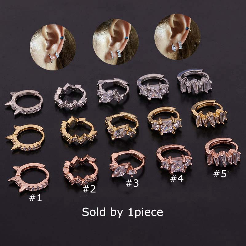 1pc Anting Hoop Mini 8mm Bahan Tembaga Dengan Zircon Untuk Tindik Tragus Helix Lobe