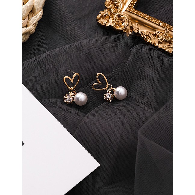 LRC Anting Tusuk Fashion Love 925 Silver Needle Pearl Openwork Delicate Ball Heart Earrings F95395