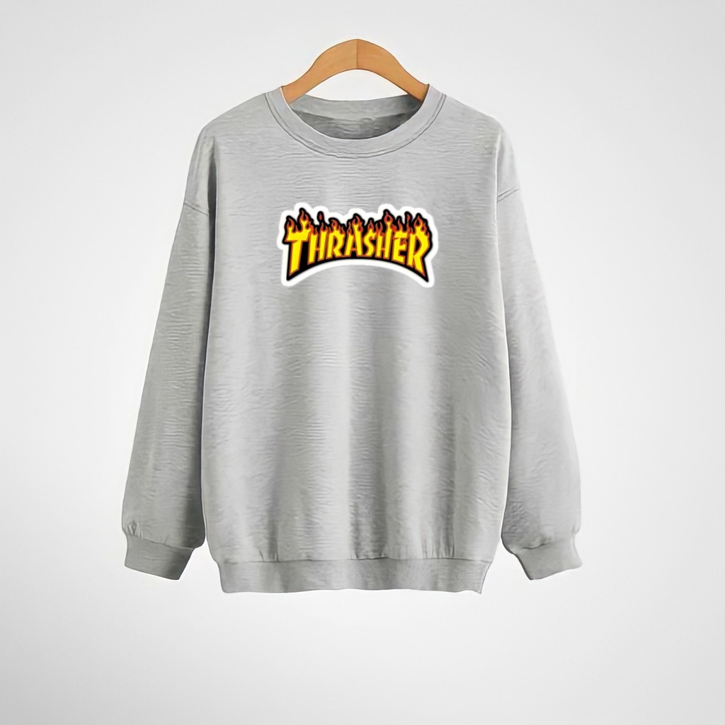 Sweater Crewneck Pria Wanita Thrasher Katun Fleece