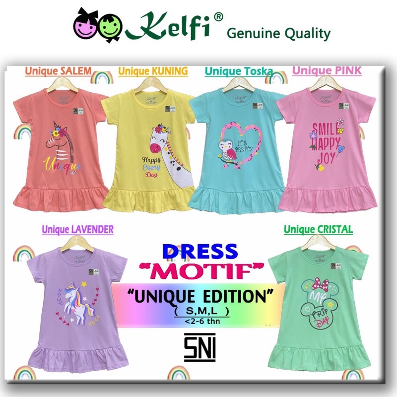 Dress Anak Kelfi  2 - 6 tahun dress kaos motif