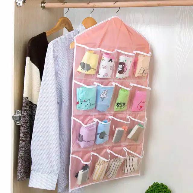 BS083 Storage Bag Gantung 16 Kantong Hanger Organizer Underwear Pouch.