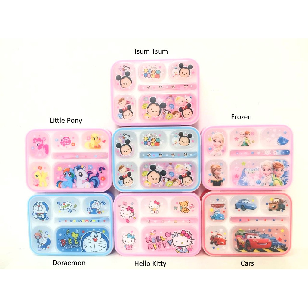 Kotak Makan Lunch Box Sekat 6 Karakter Hello Kitty Little Pony Frozen - Doraemon