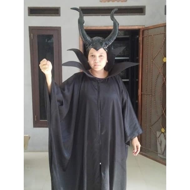 tanduk latex fullhead dan kostum maleficent cosplay