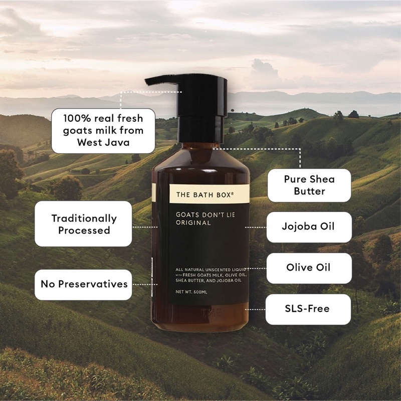 THE BATH BOX Goats Don't LIE Body Wash Liquid Natural - Original Tea Tree Lemongrass Geranium Ocha Grapefruit Blend