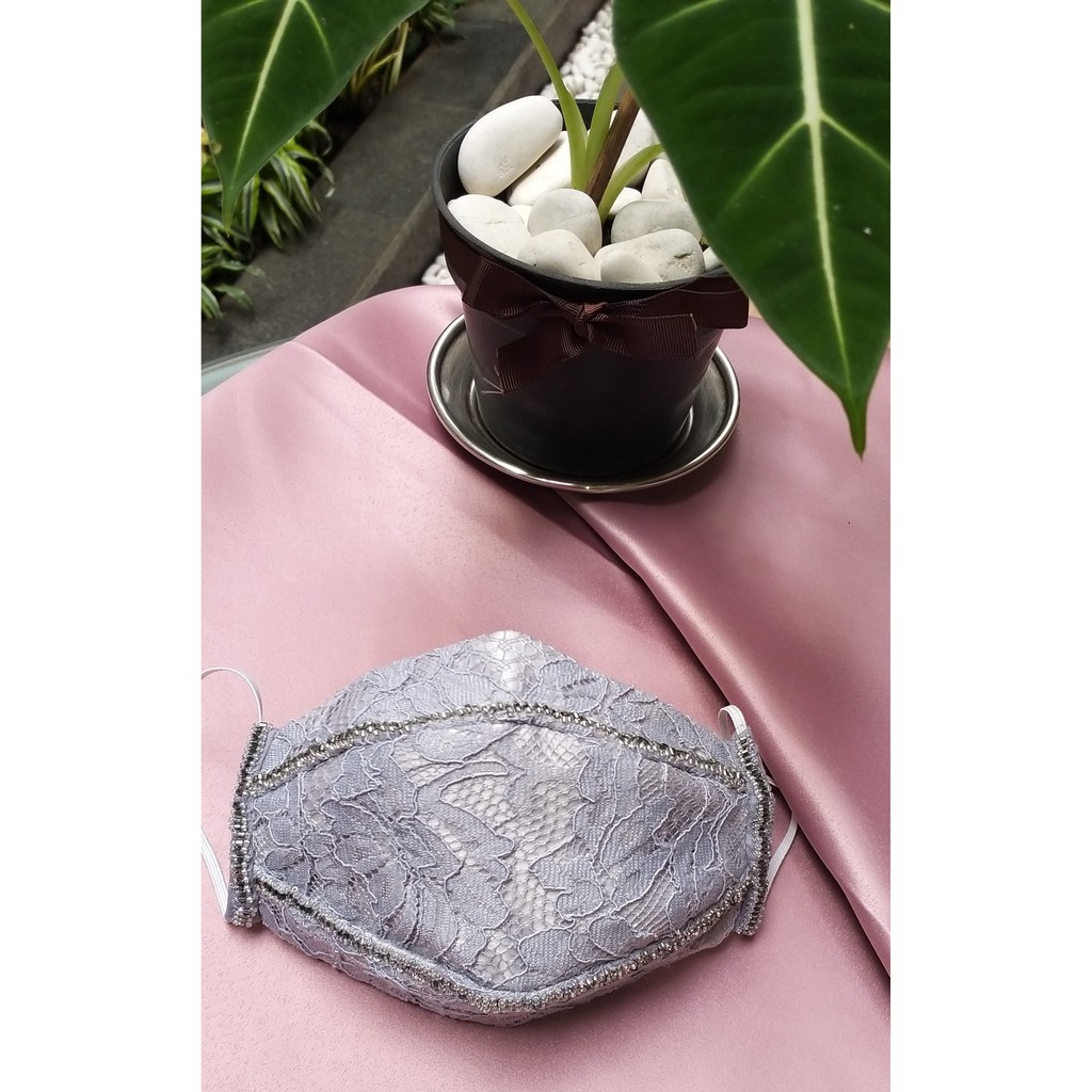 Masker Pesta Premium Brokat Abu Payet