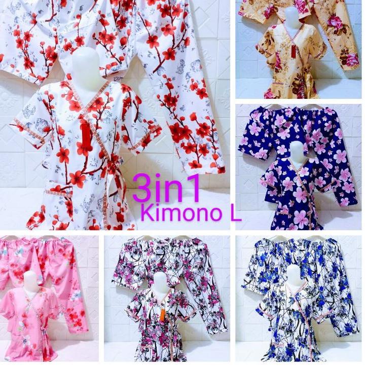 ❆ Piyama Kimono wanita 3in1motif bunga ❈