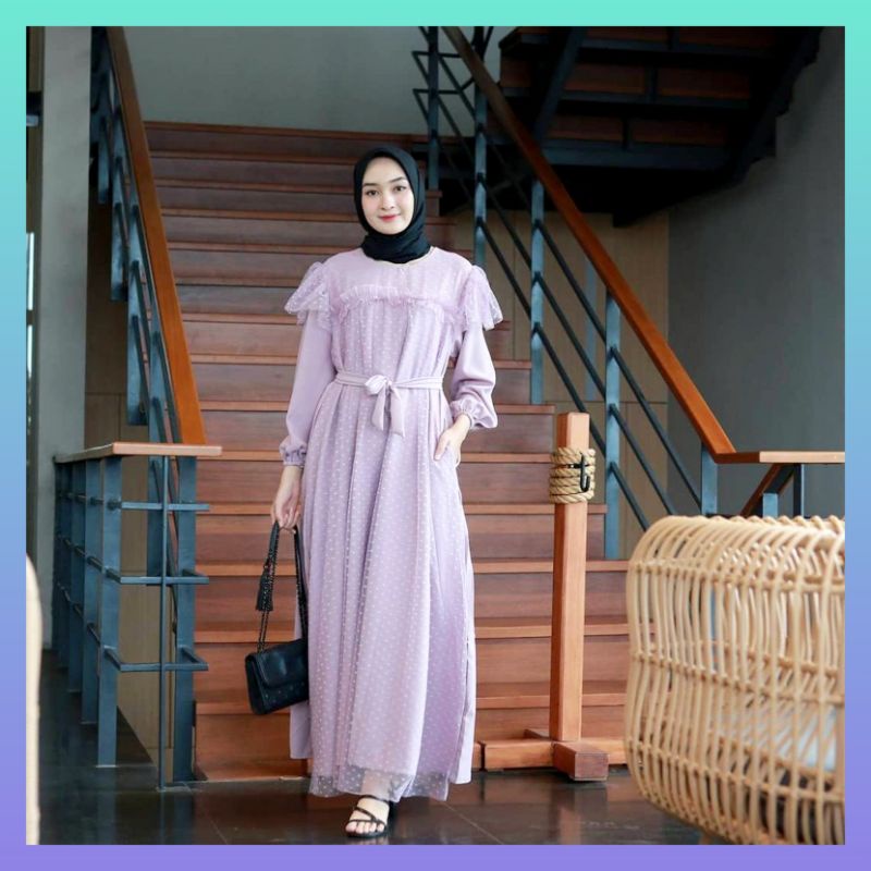 Mira Maxy Dress Gamis Brukat Polka Tile / Baju Kondangan Muslim Wanita Terlaris