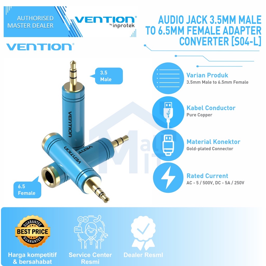 ( Bisa COD ) Vention Audio Jack 6.5mm Female to 3.5mm Male Adapter Converter S04