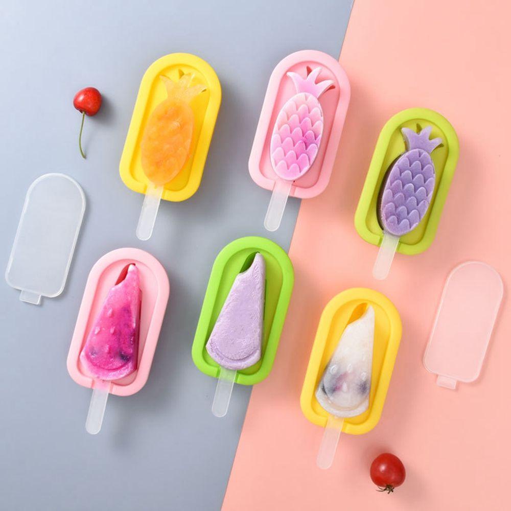 [Elegan] Cetakan Es Krim Silikon Nanas Dengan Tutup Dan Stik Gadget Dapur Buah Ice Pop Maker