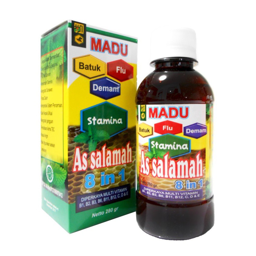 Madu AsSalamah 8 in 1 batuk, flu, demam, stamina kemasa terbaru isi 280 gr