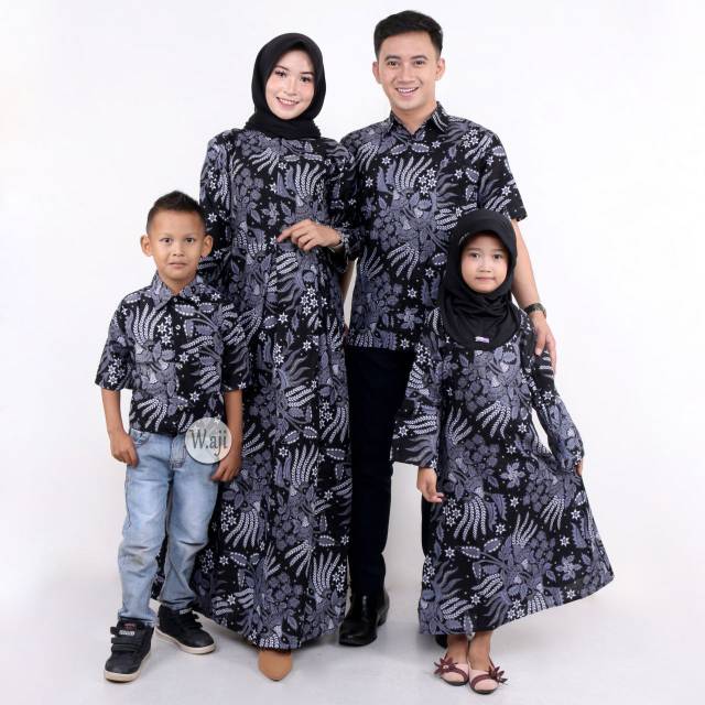 Baju Couple Keluarga - Sarimbit Batik Keluarga Motif Manggar abu abu