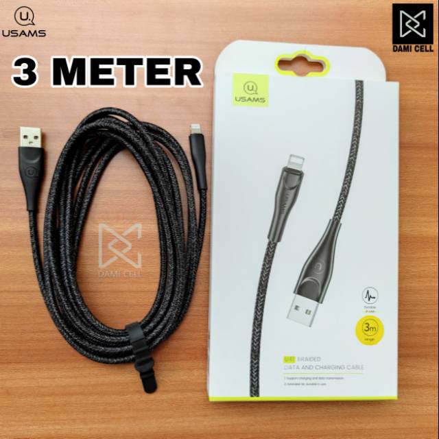 USAMS U41 Kabel Data Iphone 3 Meter Lightning Fast Charger Original