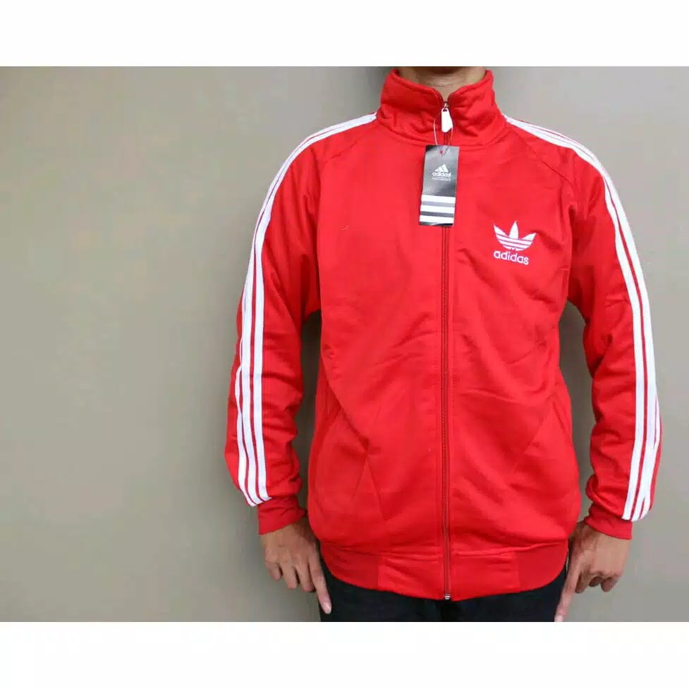 Jaket Adidas Tracktop Firebird pria - Putih Strep Hitam Polyster