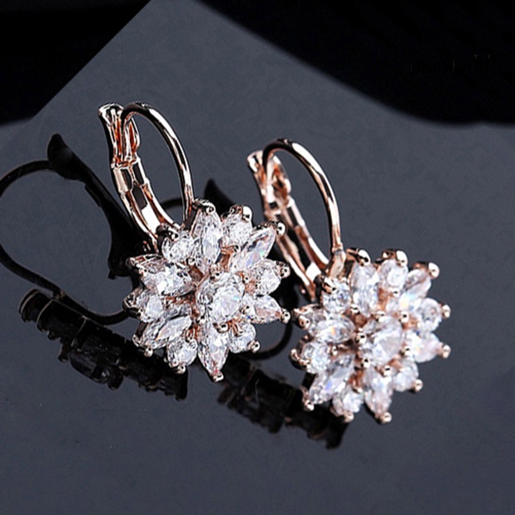 OW@ Women's Luxury Zircon Stone Flower Pattern Ear Studs Earrings Jewelry Gift