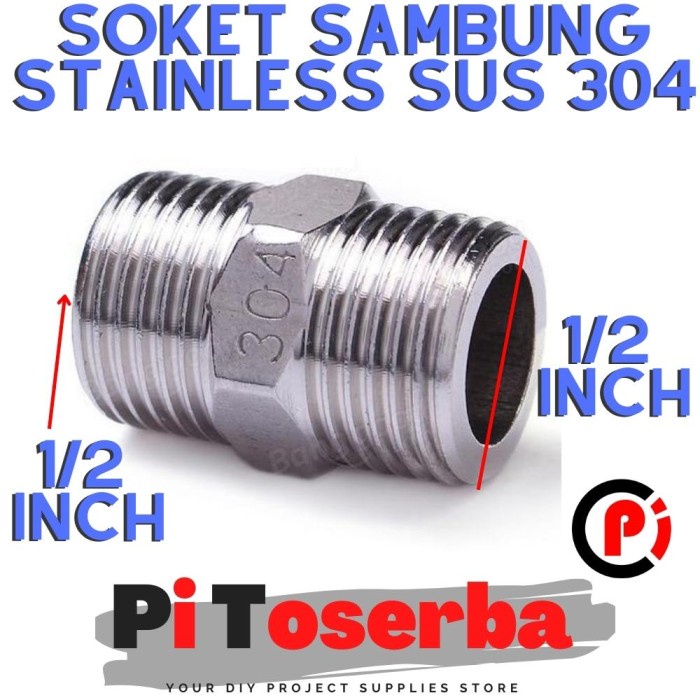 Double Neple Drat Pipa Stainless Steel SUS304 Ukuran 1/2 x 1/2 Inch