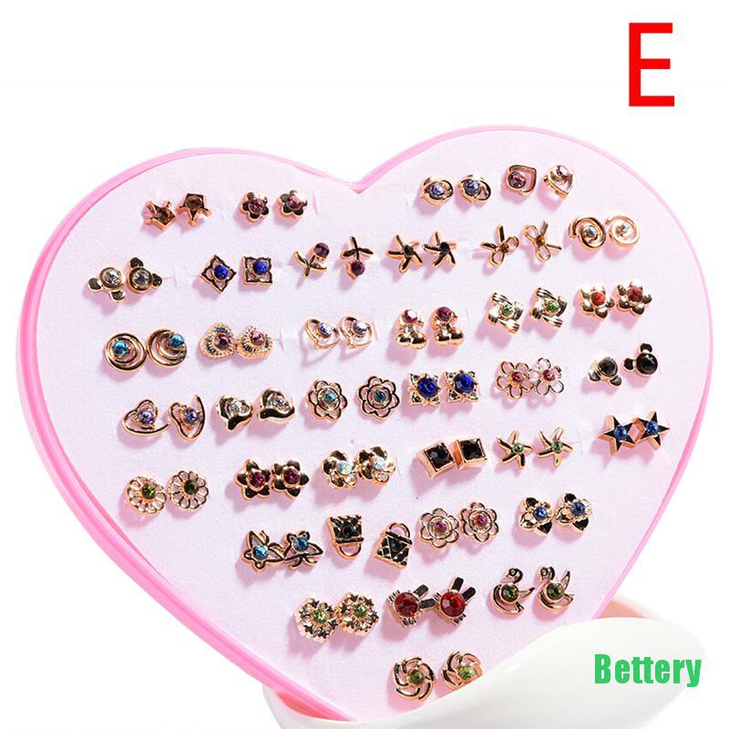 [Bettery] 36 Pairs Fashion Women Girls Crystal Diamante Flower Stud Earrings Jewelry Set CVBH-StyleE