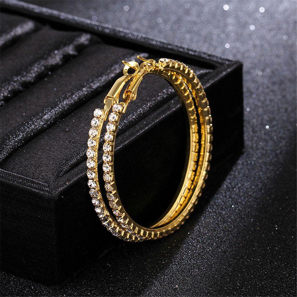 LILY Crystal Hoop Earrings Women Round Circle Big Rhinestone Dangle Jewelry
