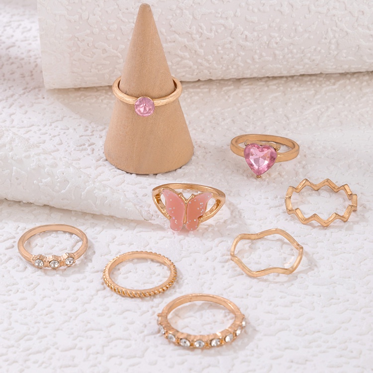 8units / Set Cincin Butterfly Geometri Bahan Metal Warna Pink Untuk Boneka Barbie