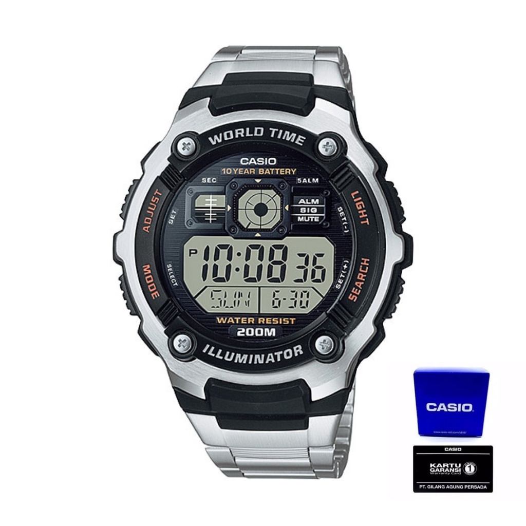 Casio Pria AE-2000WD-1AVDF Jam Tangan Pria Casio Original Digital Stainless Steel Strap